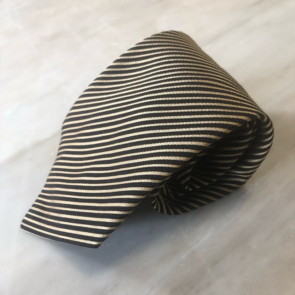 Canali Mens gold black Striped 100% Silk Neck Tie men’s luxury classic